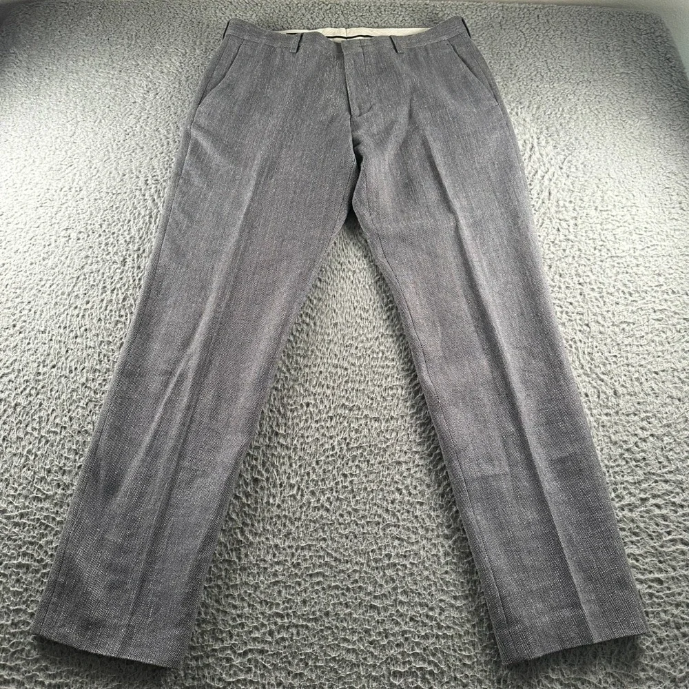 J.Crew Ludlow Slim Pants Mens 33x32 Gray Herringbone Italian Cloth Dress Trouser